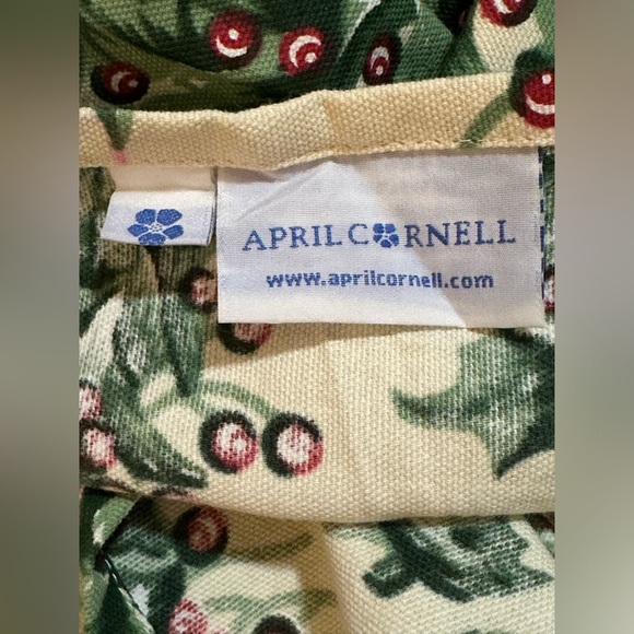 April Cornell Merry Antique Apron 100% Cotton Floral Pine Christmas Red, Cream - Picture 9 of 10